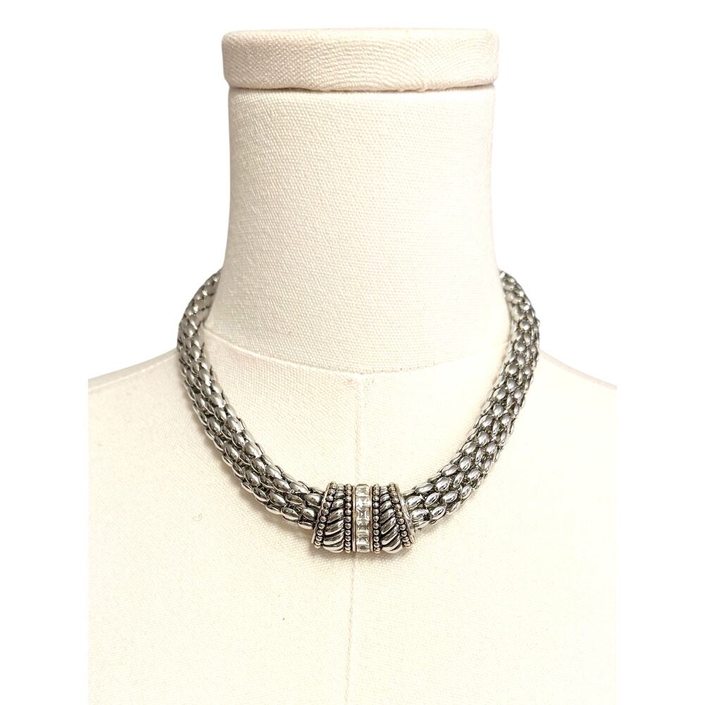 Vintage Silver Gold Tone Magnetic Front Clasp Collar Necklace Statement